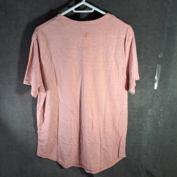 Kangol Salmon Pink White Four Button Rounded Neck Striped Tee VG XL - Picture 2 of 11